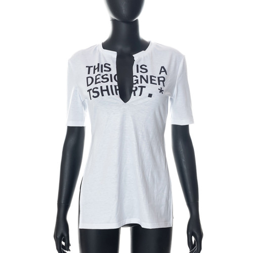 Loose Letter Print Slit Sports Casual Cropped Top