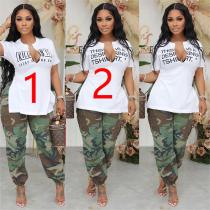 Loose Letter Print Slit Sports Casual Cropped Top