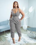 Small Sweater High Quality Fabric Solid Color Strap Two Piece Set