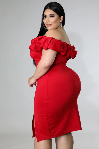 Large size fashion party party one word neck dress temperament commuter solid color dress