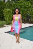 Printed pit strip belly multicolor skirt suit