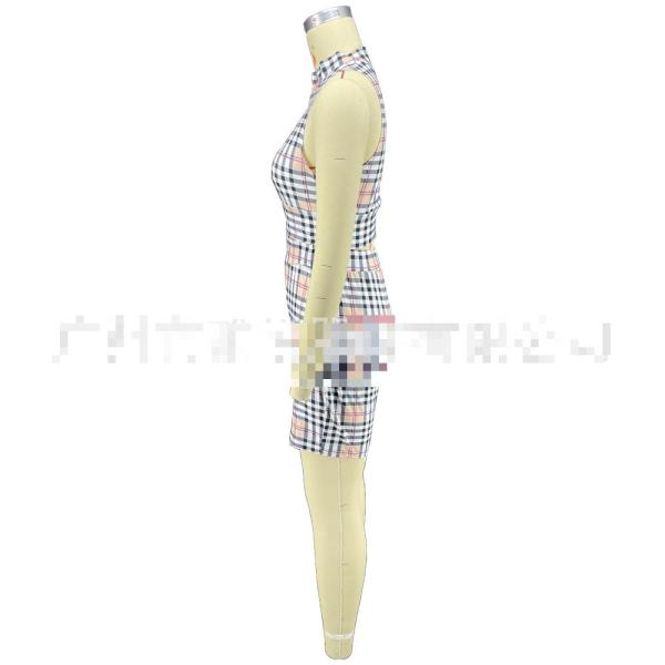 Check Print Zip Casual Sleeveless Shorts Two-Piece Set