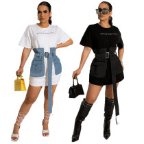 Nipped-waist denim panel dress Nipped-waist denim panel dress