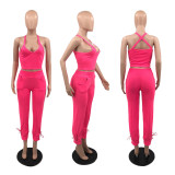 Small Sweater High Quality Fabric Solid Color Strap Two Piece Set
