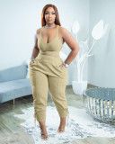 Small Sweater High Quality Fabric Solid Color Strap Two Piece Set