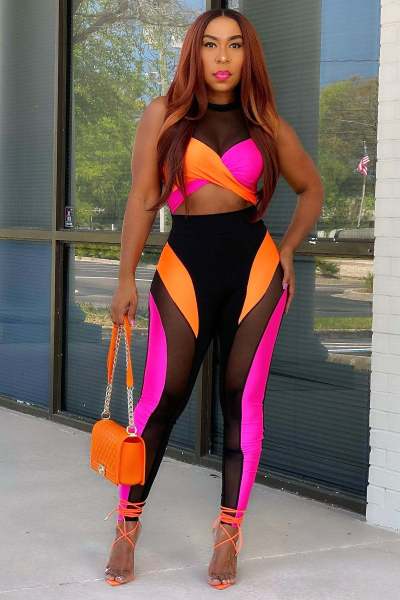 Fashion Multicolor Patchwork Mesh Two-piece Set