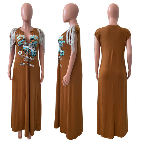 Women's Offset Sleeveless Fringe Dress