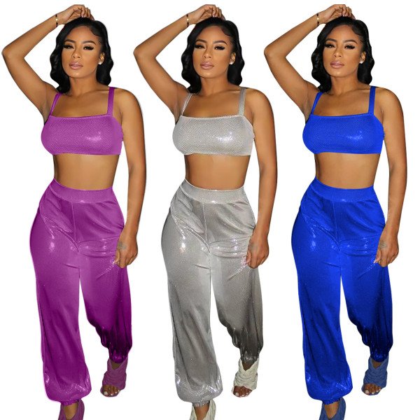 Fashion sexy bronzing bright color two-piece set