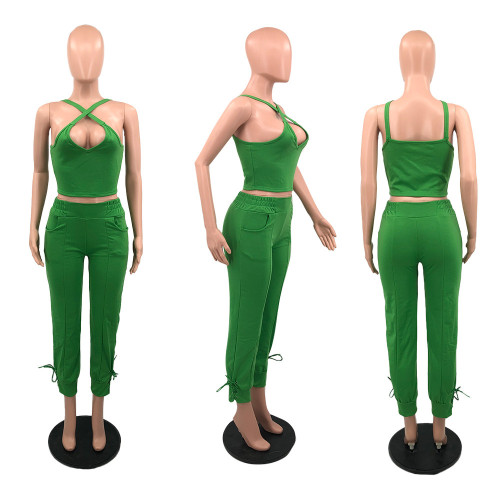 Small Sweater High Quality Fabric Solid Color Strap Two Piece Set