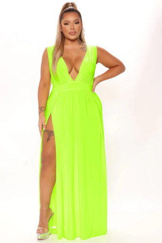 Plus Size Women's Sleeveless V-Neck Swing Slit Dress