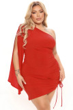 Plus Size One Shoulder Drawstring Party Dress