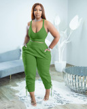 Small Sweater High Quality Fabric Solid Color Strap Two Piece Set
