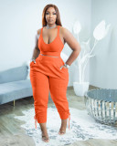 Small Sweater High Quality Fabric Solid Color Strap Two Piece Set