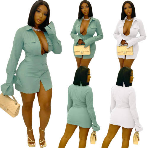 Women's Sexy Long Sleeve Shirt Dress
