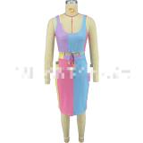 Printed pit strip belly multicolor skirt suit