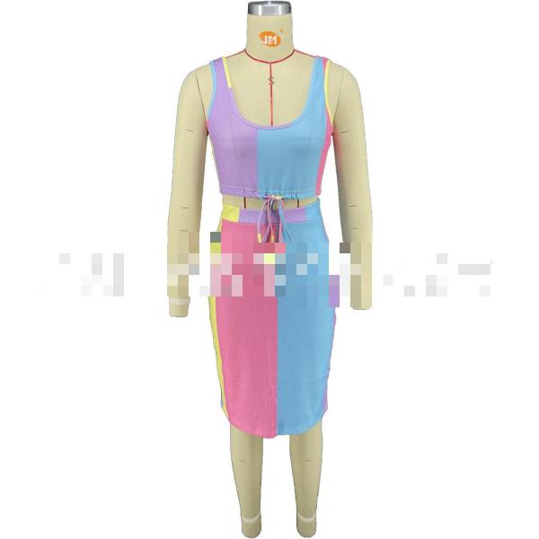 Printed pit strip belly multicolor skirt suit