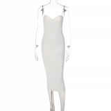 Women's temperament fashion solid color wrap chest slim bag hip suspender dress