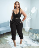 Small Sweater High Quality Fabric Solid Color Strap Two Piece Set
