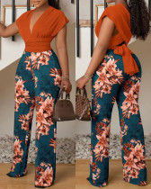 Plus Size Women's Suit Printed Short Sleeve Trousers Two Piece Set Plus Size Women's Suit Printed Short Sleeve Trousers Two Piece Set