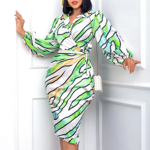 Plus Size Women's Printed Lapel Shirt Dress