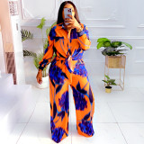 Two-Piece Printed Loose Casual Shirts and Trousers