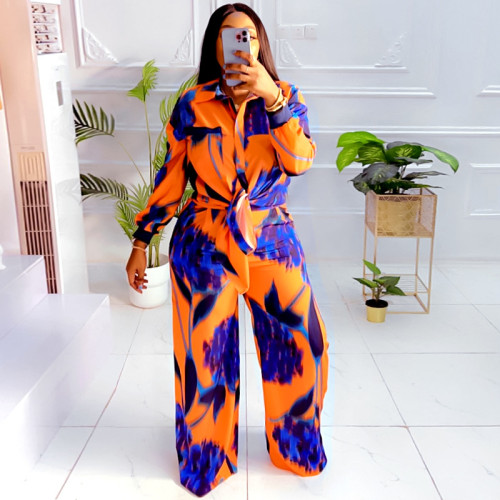 Two-Piece Printed Loose Casual Shirts and Trousers