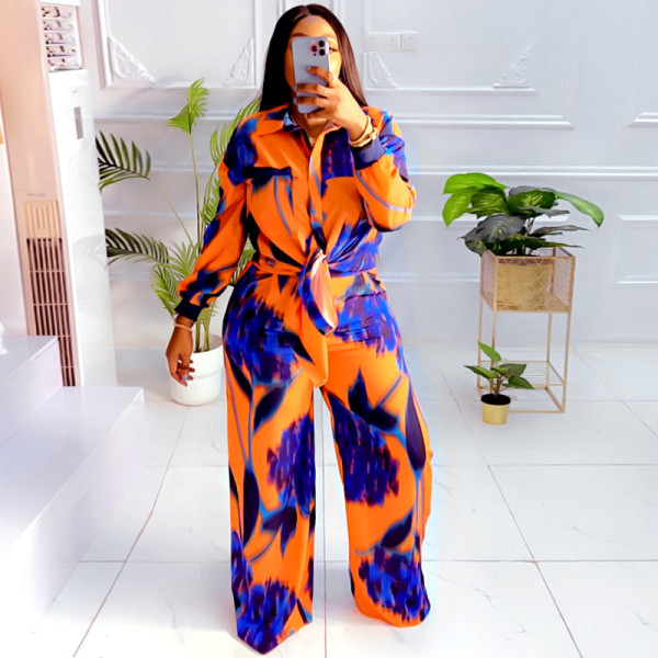 Two-Piece Printed Loose Casual Shirts and Trousers
