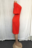 Plus Size Casual Solid Color Commuter Slim Fit Dress