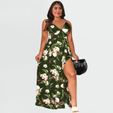 Chiffon Flower Leaf Print Sexy Plus Size Women's Dress