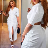 Women's Solid Color Lapel Shirt Dress