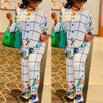 Casual Women's Two Piece Print Check Loose Suit Casual Women's Two Piece Print Check Loose Suit