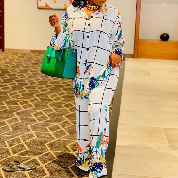 Casual Women's Two Piece Print Check Loose Suit