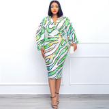Plus Size Women's Printed Lapel Shirt Dress