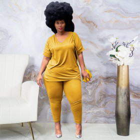 V-Neck Loose Split Daily Basics Plus Size Women's Suits