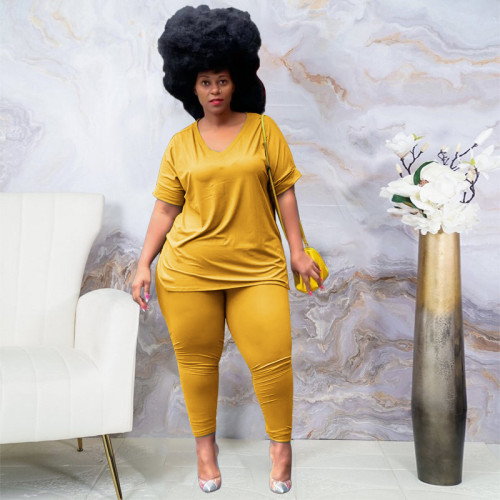 V-Neck Loose Split Daily Basics Plus Size Women's Suits