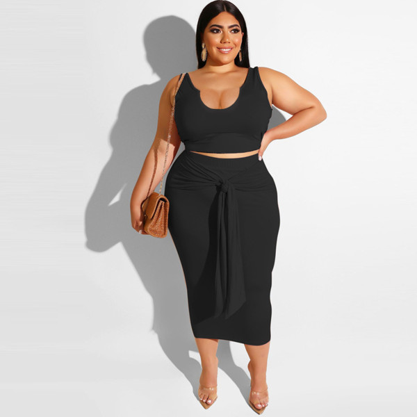 Plus Size Women's Plain Color Fashion Deep V Two Piece Set