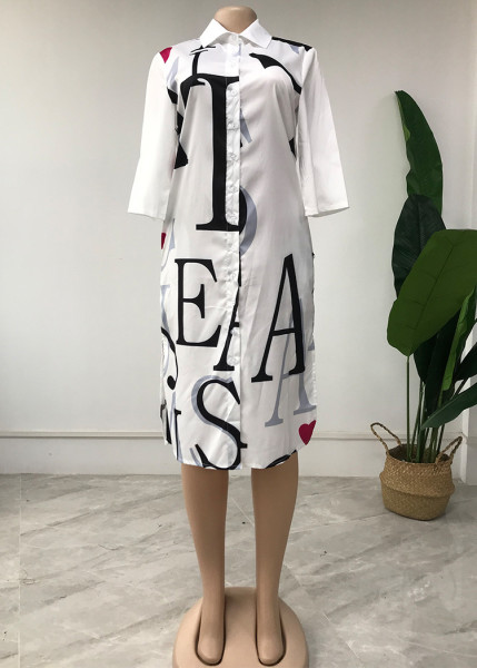 casual printed shirt cardigan dress
