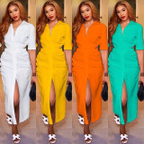 Women's Solid Color Lapel Shirt Dress
