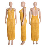 Beach Long Dress Knitted Halter Strap Perspective Sexy Dress