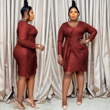 Plus Size Women's Sequin V Neck Dress