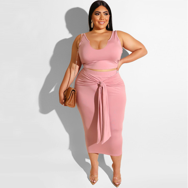Plus Size Women's Plain Color Fashion Deep V Two Piece Set