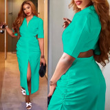 Women's Solid Color Lapel Shirt Dress