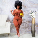 V-Neck Loose Split Daily Basics Plus Size Women's Suits