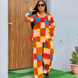 Plus Size Women's Two Piece Printed Loose Shirt Pants Set