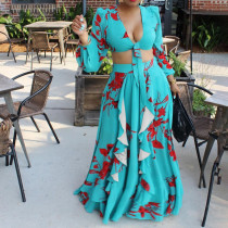 Fashion Sexy Print Lace-Up Top Skirt Two Piece Set Fashion Sexy Print Lace-Up Top Skirt Two Piece Set