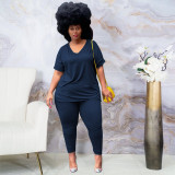 V-Neck Loose Split Daily Basics Plus Size Women's Suits