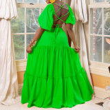 Season Short Sleeve Open Back Sexy V-Neck Party Long Dress