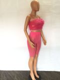 Women's Stretch Mesh Wavy Ruffle Sling Top Mesh Pants Set