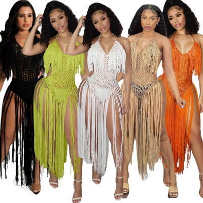 Women's Long Fringe Braided Two-Wear Fringe Beach Dress