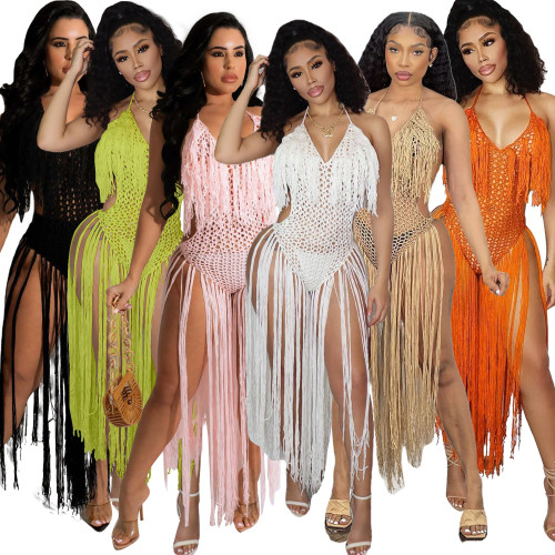Women's Long Fringe Braided Two-Wear Fringe Beach Dress
